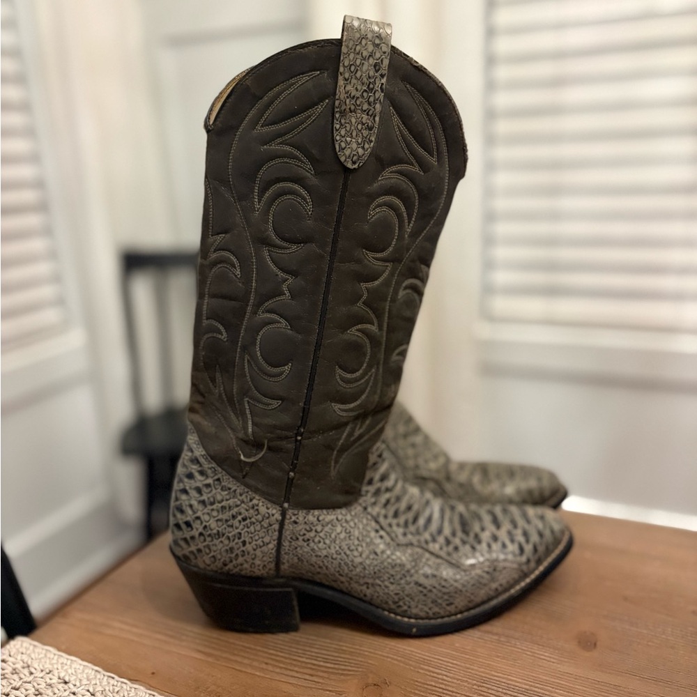 WesTex Men’s Cowboy Western Boots Snakeskin Leather Brown & Gray Shoes